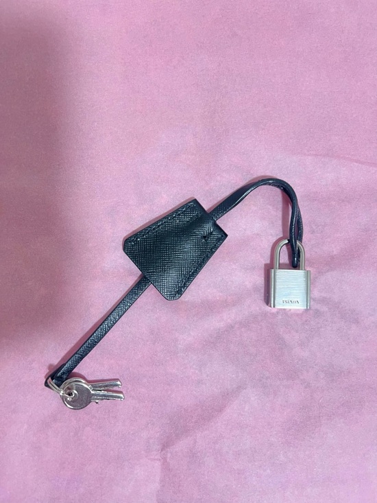 Prada Accessories - Authentic Prada Saffiano Leather Clochette, Padlock & Keys Set - Black